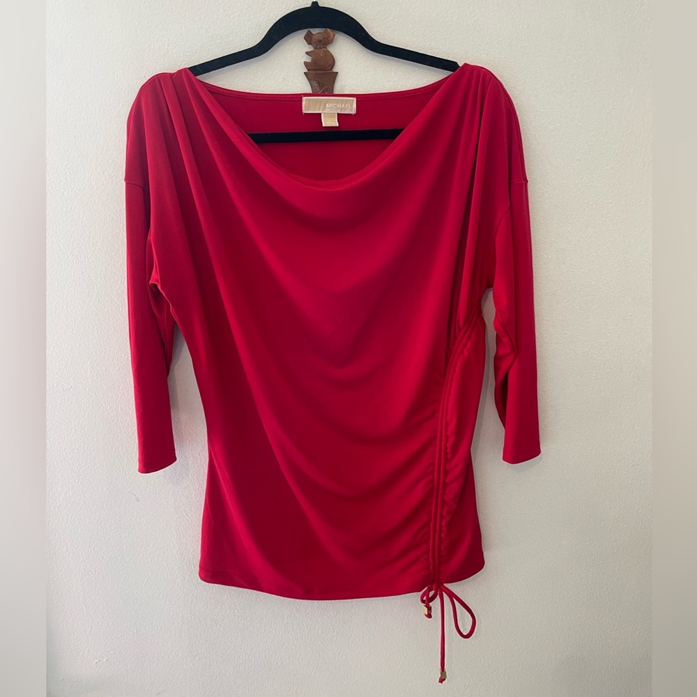 Michael Kors Red Top with Ruched Side Size Large | Stretchy